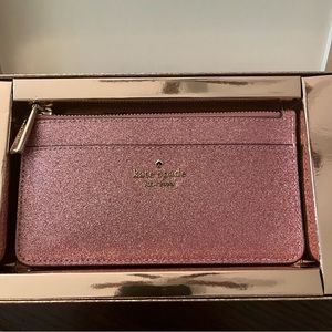 Kate Spade Boxed Large Glitter Slim Cardholder - Mitten Pink - Brand New!